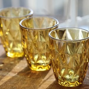 Verres de table Pepoussé couleur Orange loué par lot de 3 ( eau, vin et champagne)