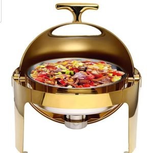 Chafing dish ou chauffe-plat doré rond